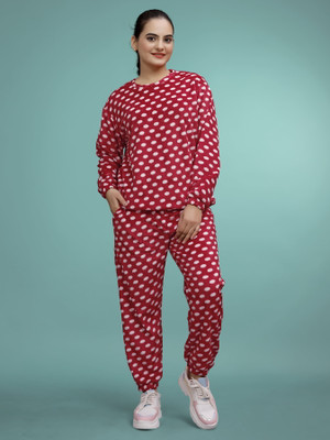 SAKARMAA Women Polka Print Maroon Top & Pyjama Set