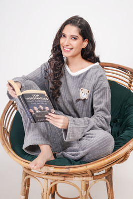 Lugo Women Printed Grey Night Suit Set