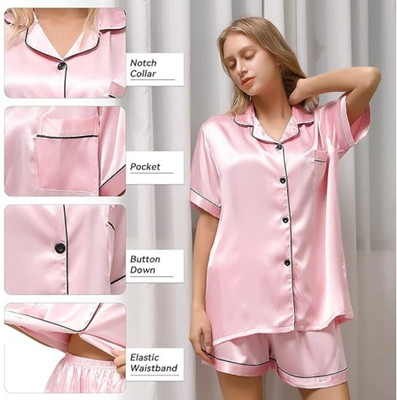 Vdc Creation Hub Women Self Design Pink Night Suit Set