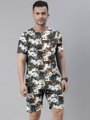 JILVA ENTERPRISE Men Printed Black Night Suit Set
