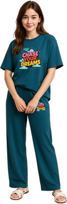 Shonisha Women Printed Blue Top & Pyjama Set