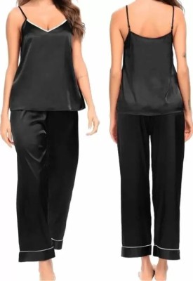 zulovia Women Solid Black Top & Pyjama Set