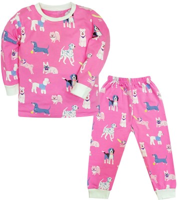 Triviso Kids Nightwear Girls Printed Fleece Blend(Pink Pack of 1)