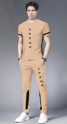 TRIPR Men Printed Beige, Black Night Suit Set