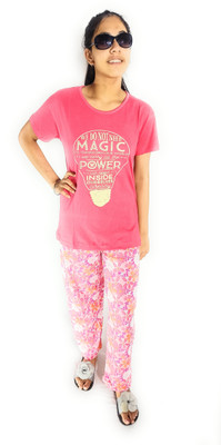 Garima Fashion Women Printed Pink Top & Pyjama Set