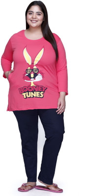 IN Love Women Printed Pink Night Suit Set