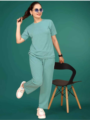 Trade Zone Women Solid Light Green Top & Pyjama Set