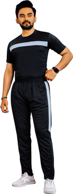 NISPRUH Men Self Design Black Night Suit Set
