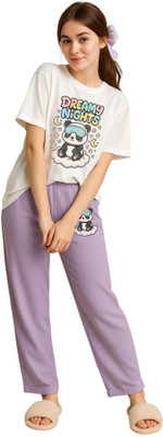 Shonisha Women Printed Purple Top & Pyjama Set