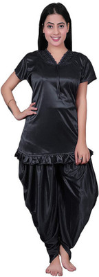 mysie Women Solid Black Night Suit Set