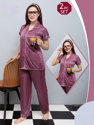 Ansh Collection Women Printed Purple Night Suit Set
