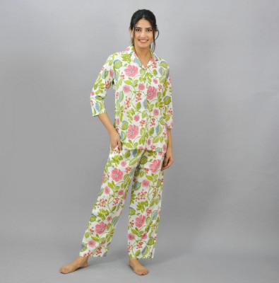 RIGDOM Women Printed White Night Suit Set