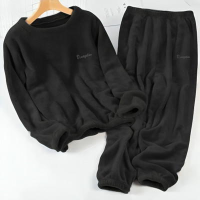 Stem Rope Women Solid Black Top & Pyjama Set