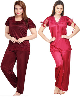 PHALIN Women Solid Multicolor Top & Pyjama Set
