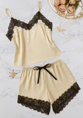 NIGHTGIRL Women Solid Beige Top & Shorts Set