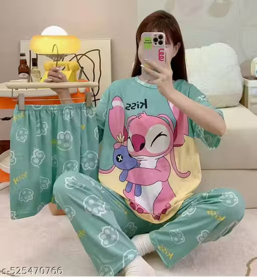 COZY NIGHTDRESS Women Printed Pink Night Suit Set