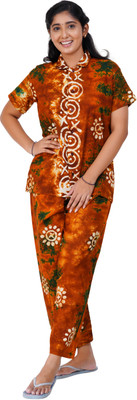 Thirumalai Collection Women Geometric Print Orange Shirt & Pyjama set