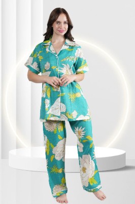 Belfry Women Printed Green Shirt & Pyjama set