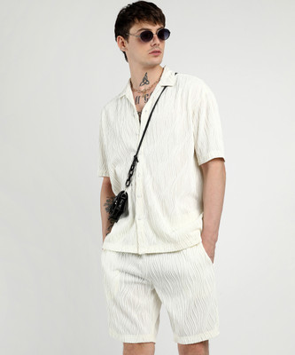 CAMPUS SUTRA Men Self Design White Top & Shorts Set