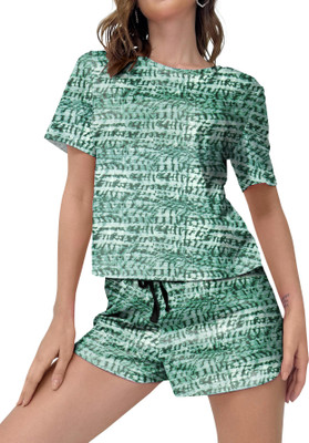 RIOCREATION Women Printed Green Night Suit Set