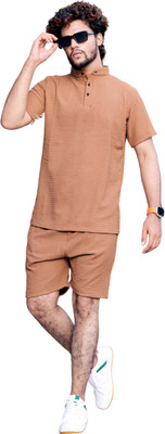 SANTENTERPRISE Men Solid Orange Night Suit Set