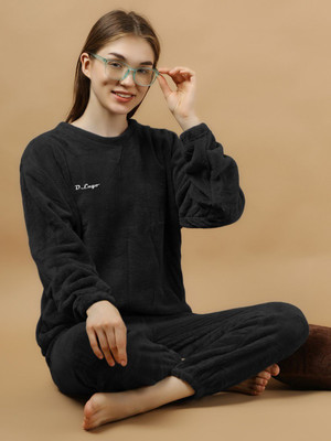 PKF Women Solid Black Night Suit Set