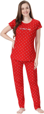 lovenote Women Printed Red Top & Pyjama Set
