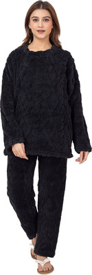 RG BY SS CLOTHING Women Self Design Black Night Suit Set
