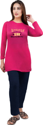 URBE Women Printed Pink Top & Pyjama Set