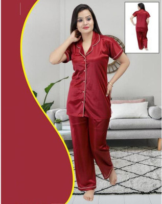 KV2 Women Solid Red Night Suit Set
