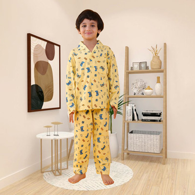 HouseOfCommon Boys Printed Yellow Night Suit Set