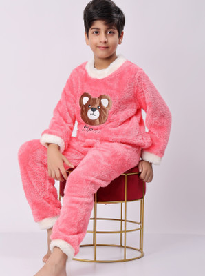Lugo Boys & Girls Self Design Pink Night Suit Set