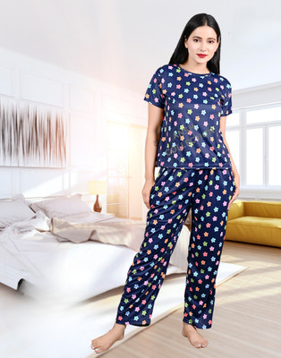 Ansh Collection Women Printed Blue Night Suit Set