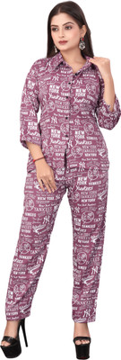 GBHFASHION Women Printed Pink Night Suit Set