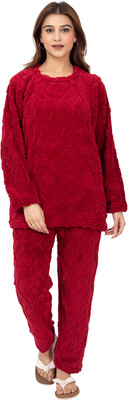 RG BY SS CLOTHING Women Self Design Red Night Suit Set