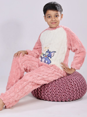 Stem Rope Boys & Girls Printed Pink Night Suit Set