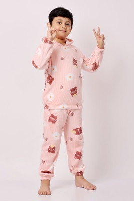 FitIn OutFit Boys & Girls Printed Beige Night Suit Set