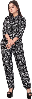 GBHFASHION Women Printed Black Night Suit Set