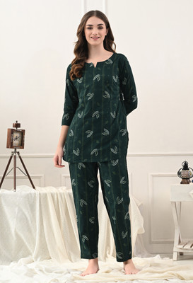 DreamBe Women Printed Green Night Suit Set