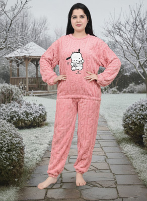 TVESA Women Characters, Self Design Maroon Top & Pyjama Set