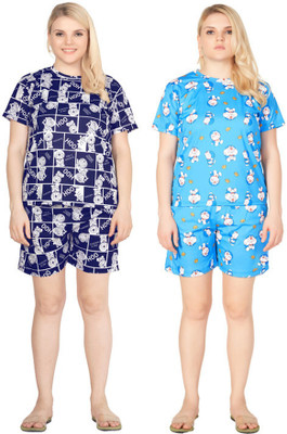 FAYDAMALL Women Printed Multicolor Top & Shorts Set