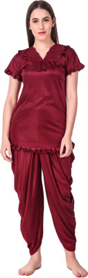 Divine Paridhaan Women Solid Maroon Night Suit Set
