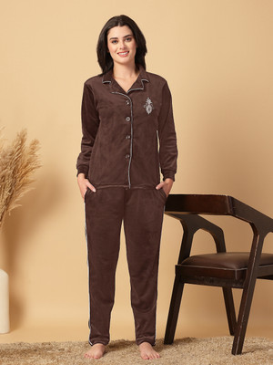 Fabinaliv Women Solid Brown Night Suit Set