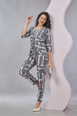 NARACHI TEXWORLD Women Graphic Print Grey Top & Pyjama Set