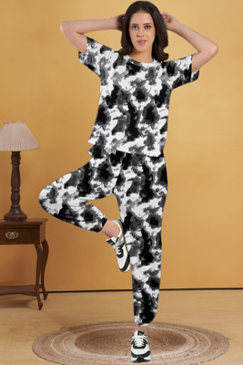 KODALA ENTERPRISE Women Printed Black Top & Pyjama Set