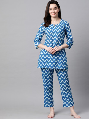 AKSHUNA Women Printed Blue Night Suit Set
