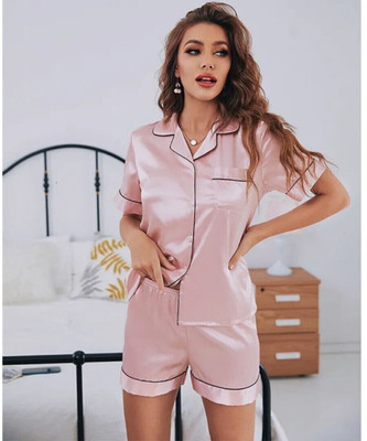 Vd hub Women Solid Pink Night Suit Set