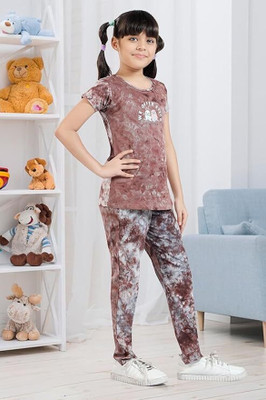 COZYKUDOS Girls Solid Brown Top & Pyjama Set
