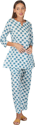 Mridhii Women Printed White Top & Pyjama Set