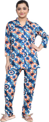 altius Women Printed Dark Blue Shirt & Pyjama set